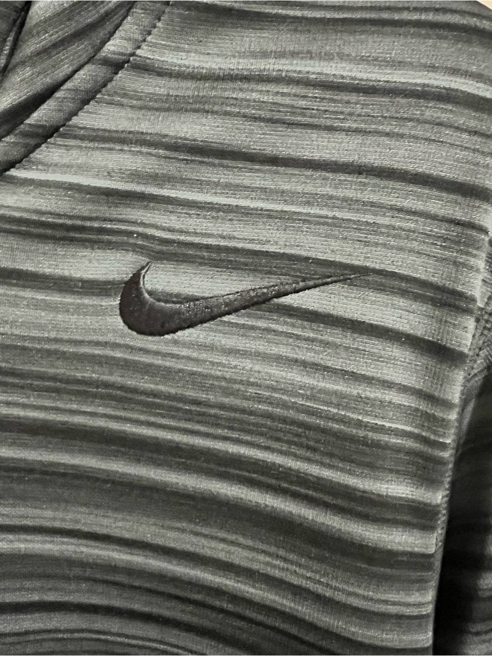 Nike Gray Striped Athletic Jacket with Black Swoosh